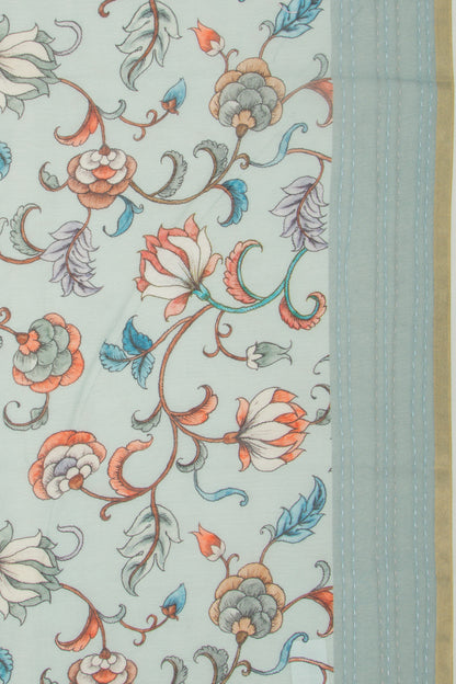 Chanderi Silk Floral Printed Sky Blue Saree