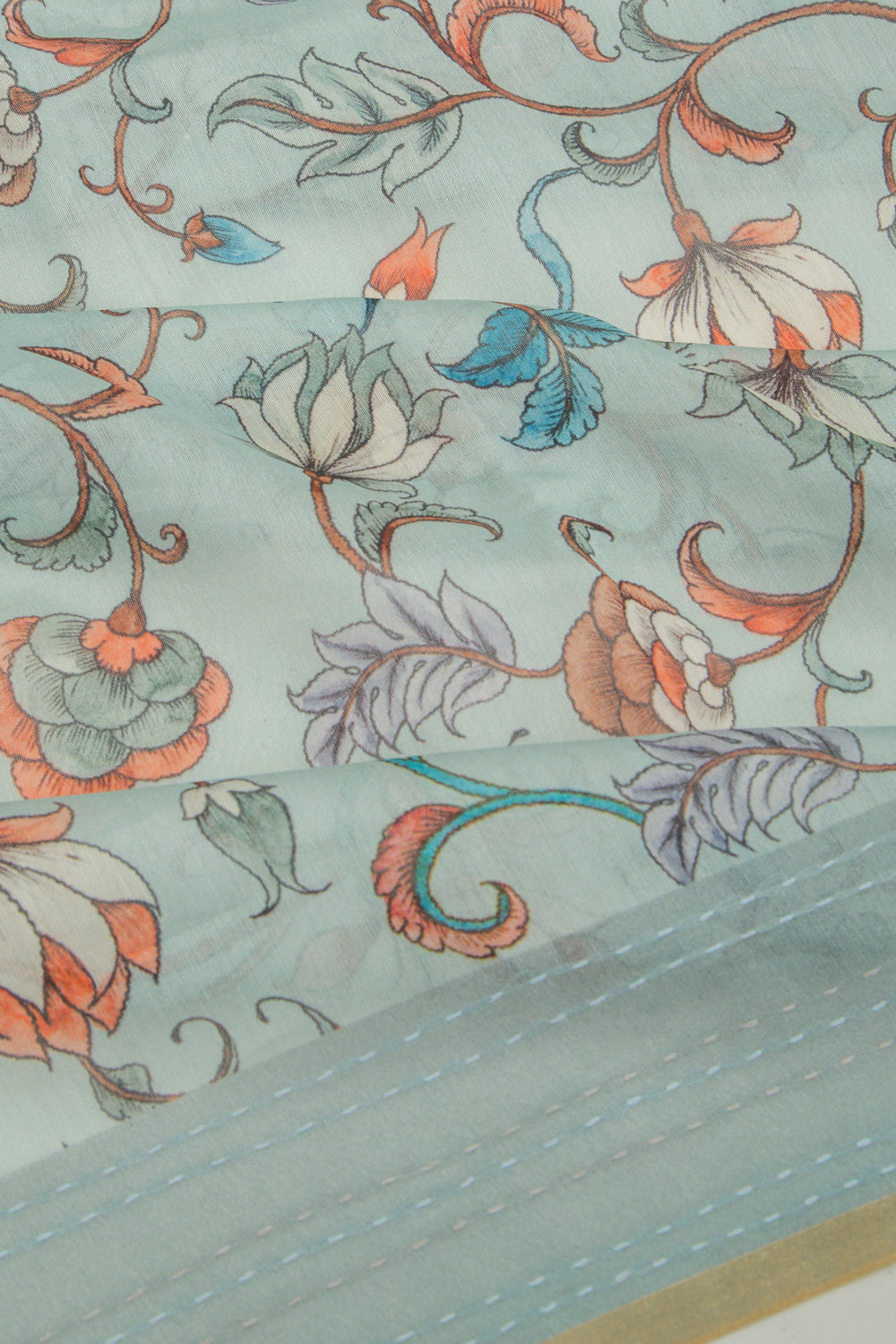 Chanderi Silk Floral Printed Sky Blue Saree