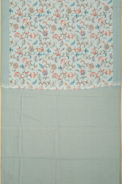Chanderi Silk Floral Printed Sky Blue Saree