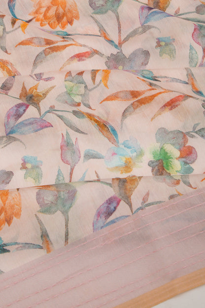 Chanderi Silk Floral Printed Pink Saree
