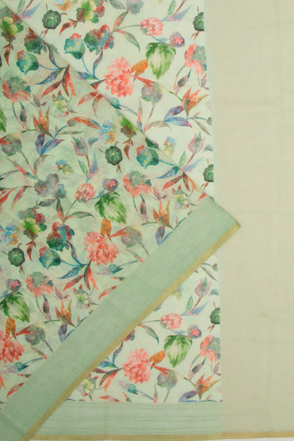 Chanderi Silk Floral Printed Green Saree