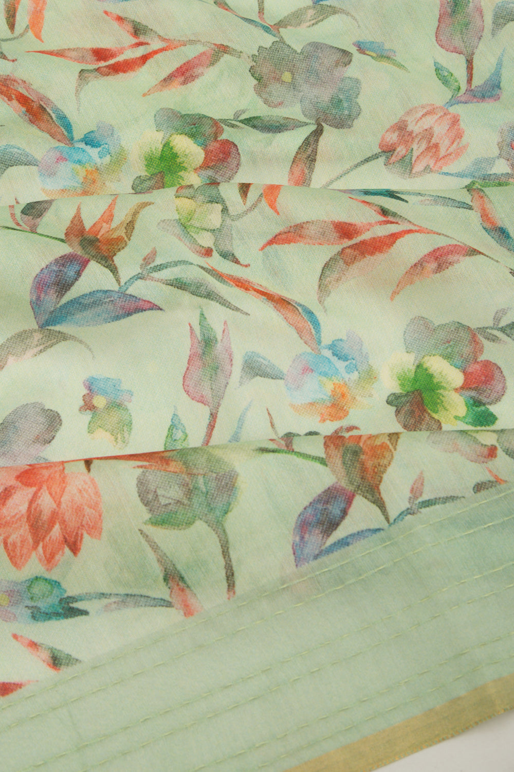 Chanderi Silk Floral Printed Green Saree