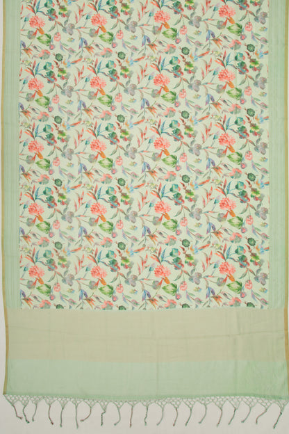 Chanderi Silk Floral Printed Green Saree