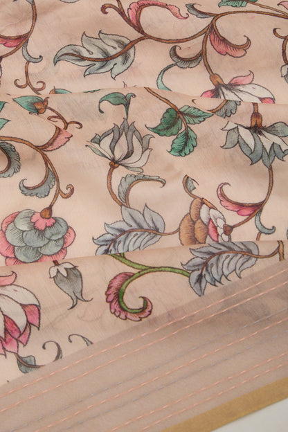 Chanderi Silk Printed Peach Saree