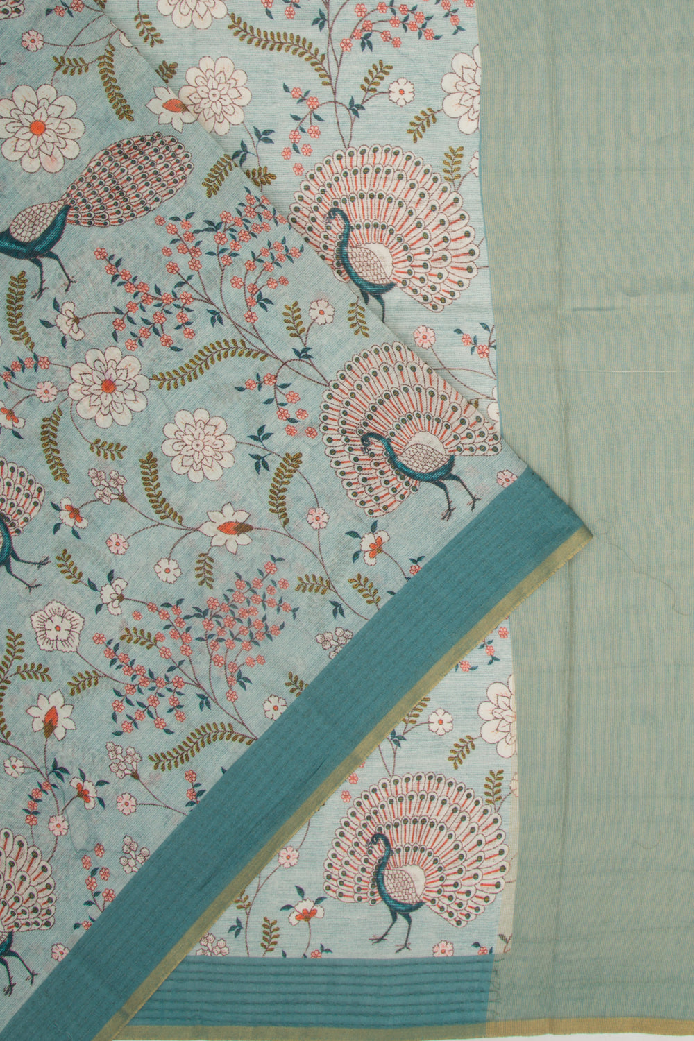 Chanderi Silk Floral Printed Blue Saree