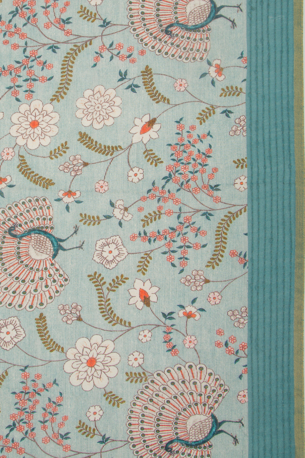 Chanderi Silk Floral Printed Blue Saree