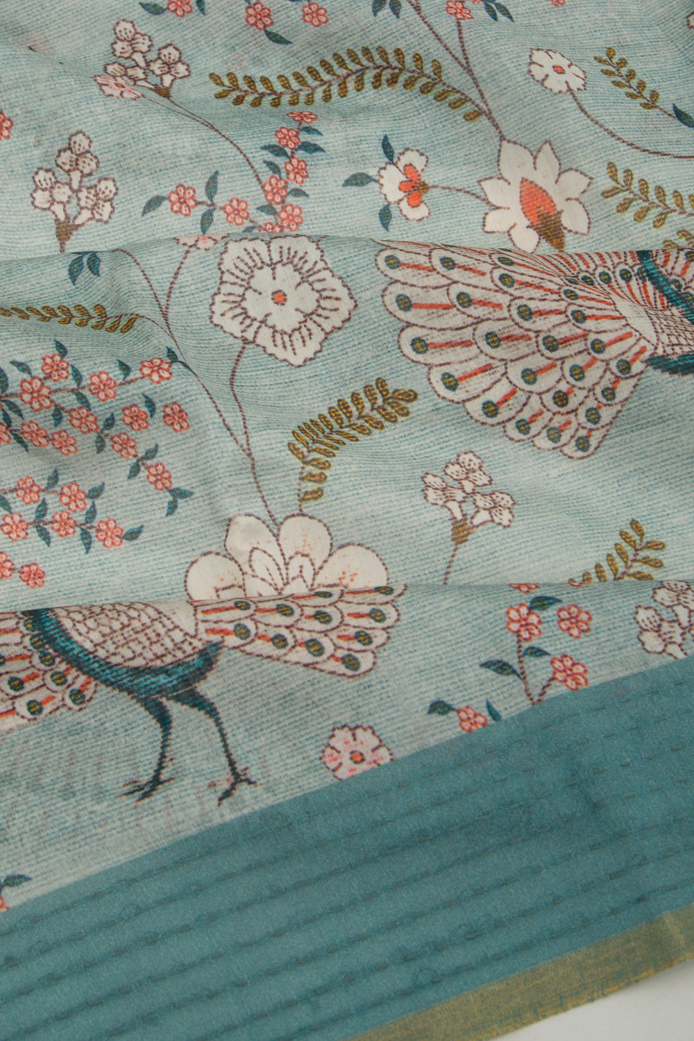 Chanderi Silk Floral Printed Blue Saree