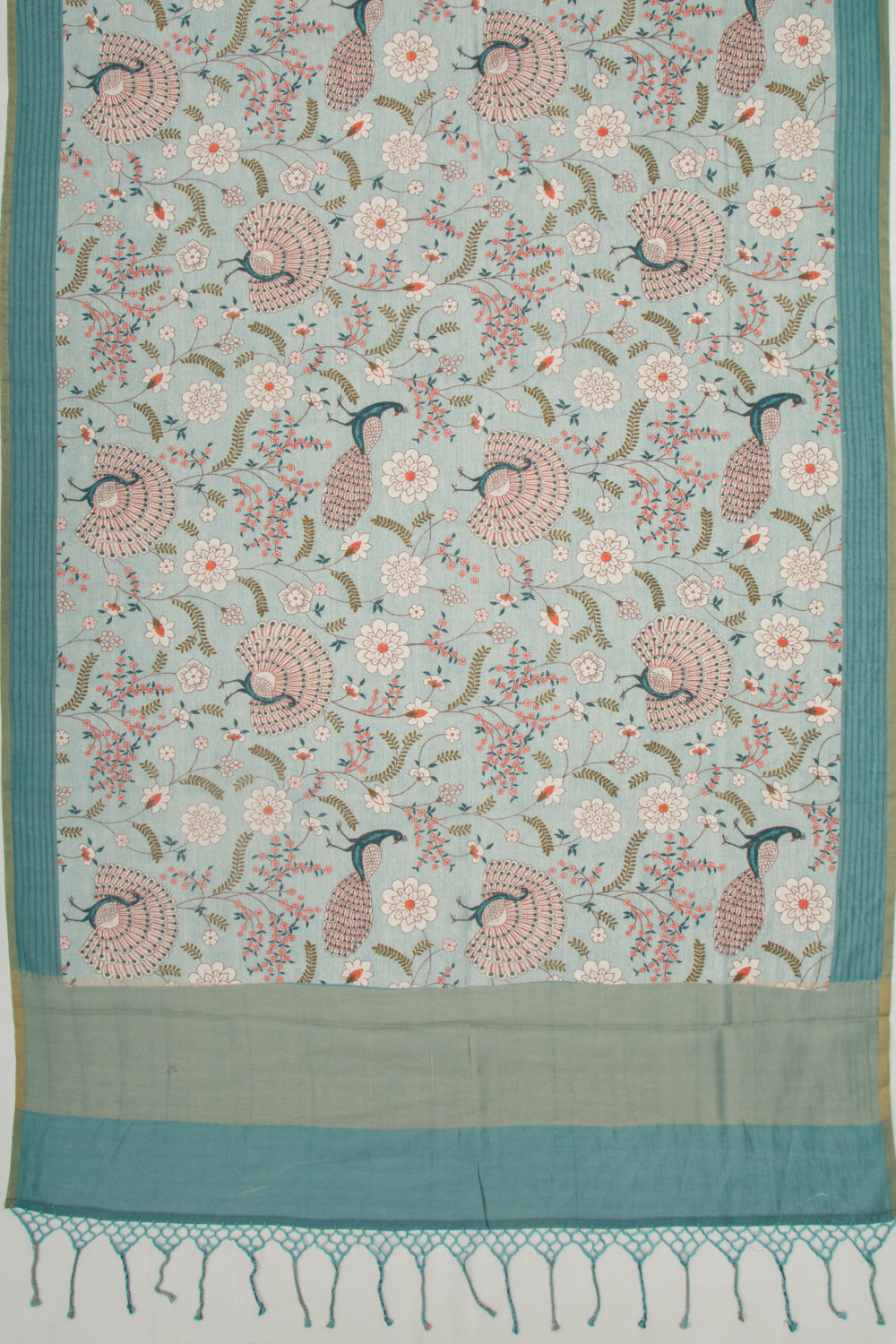 Chanderi Silk Floral Printed Blue Saree