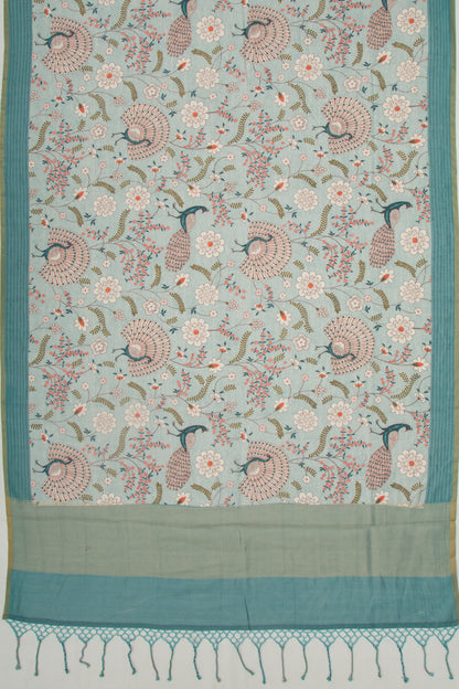 Chanderi Silk Floral Printed Blue Saree