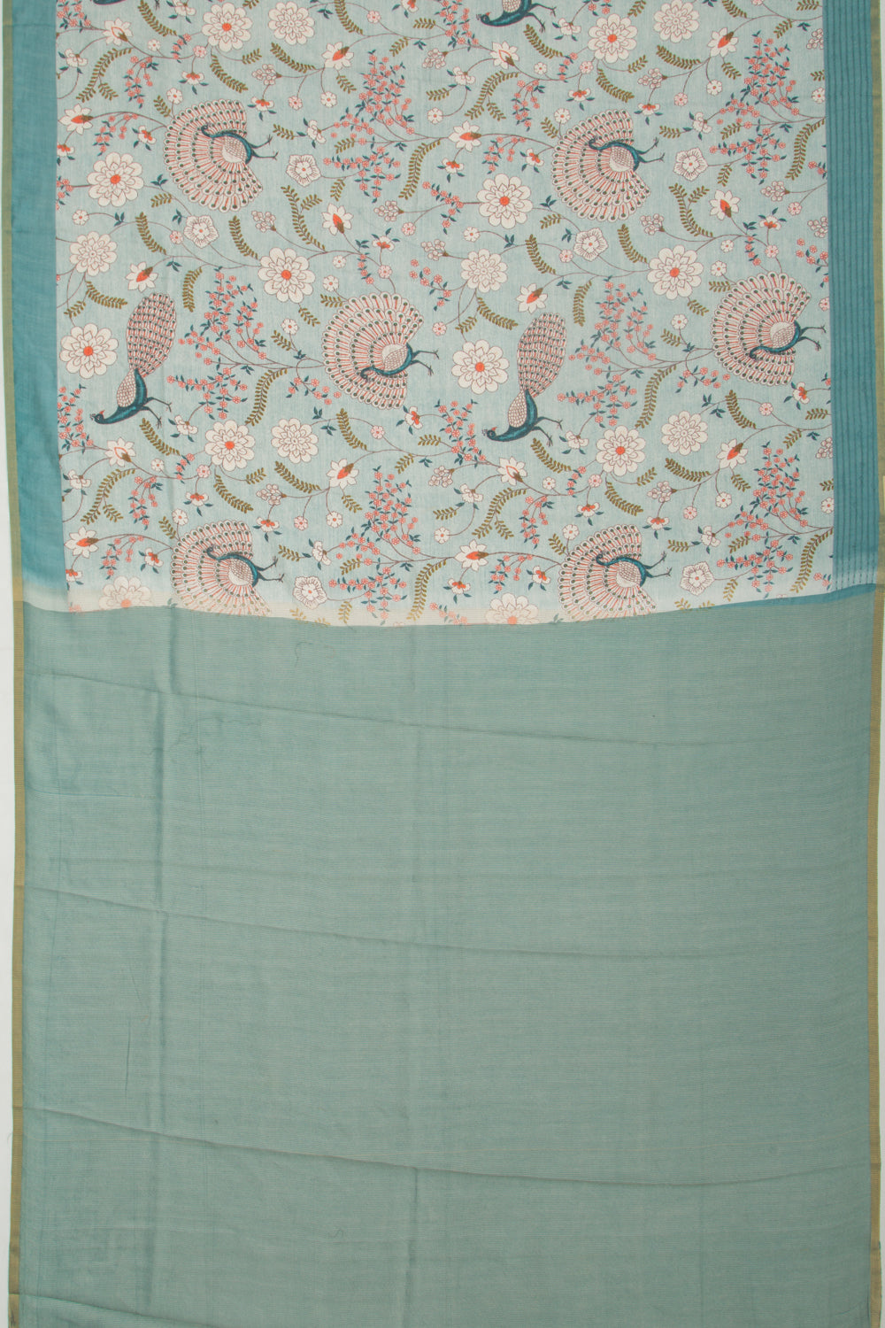 Chanderi Silk Floral Printed Blue Saree