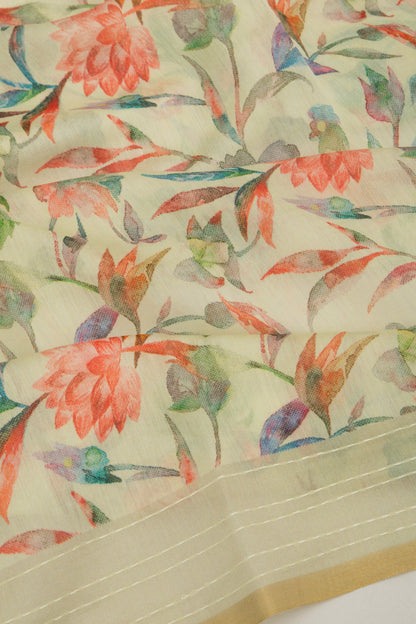 Chanderi Silk Printed Pastel Yellow Saree