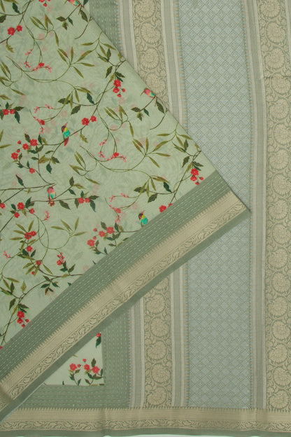 Chanderi Silk Floral Printed Pastel Green Saree