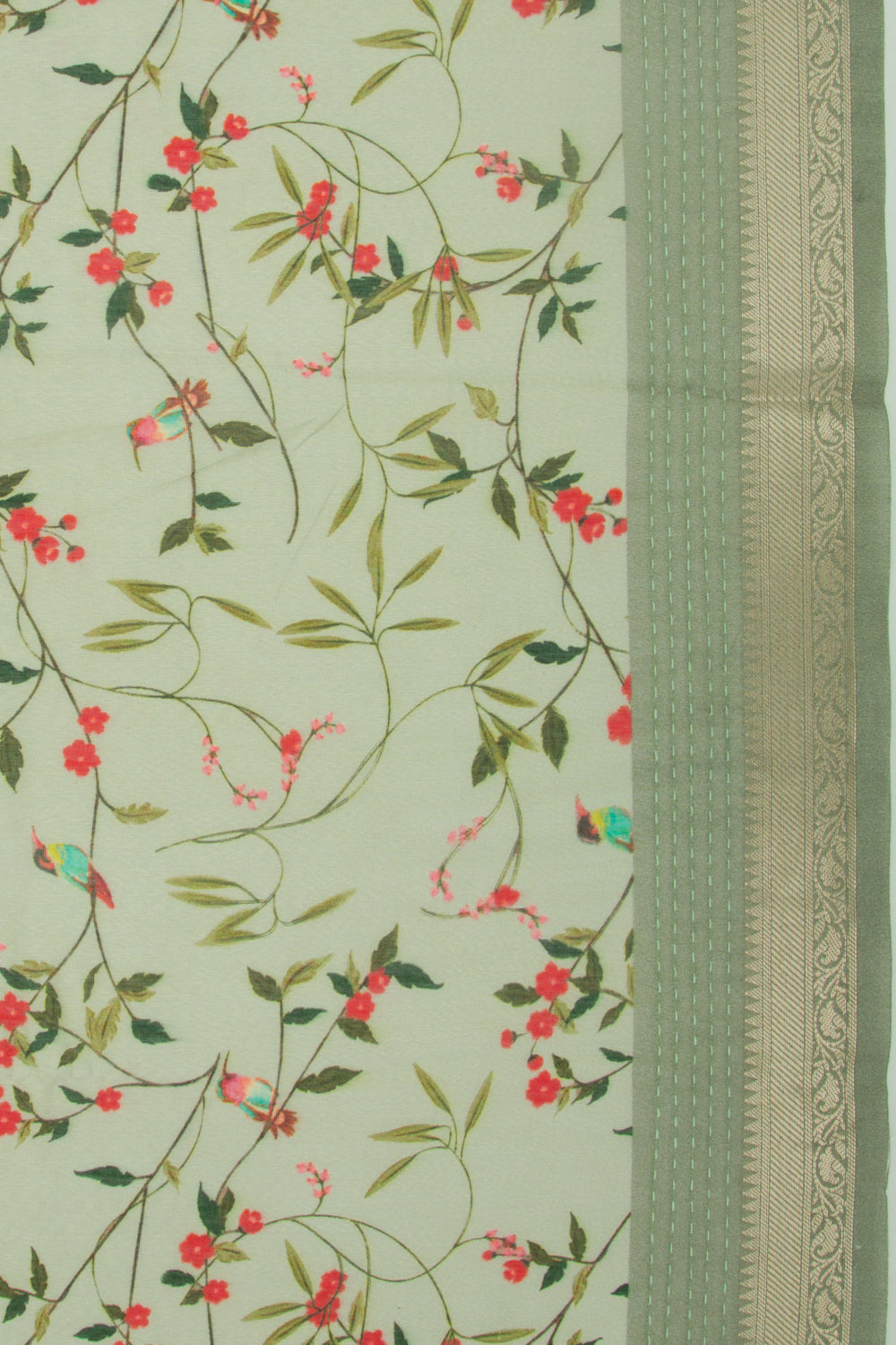 Chanderi Silk Floral Printed Pastel Green Saree