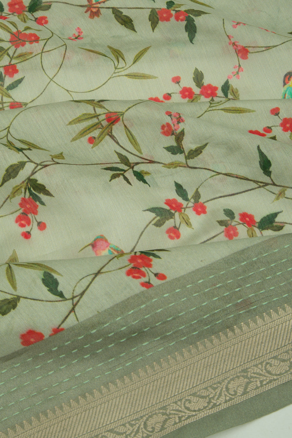 Chanderi Silk Floral Printed Pastel Green Saree