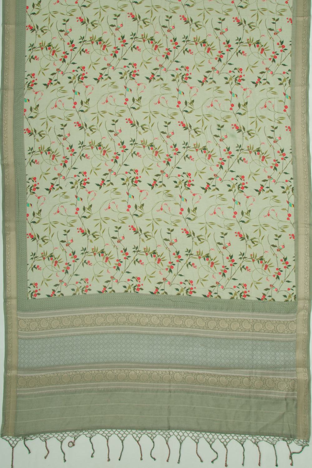 Chanderi Silk Floral Printed Pastel Green Saree