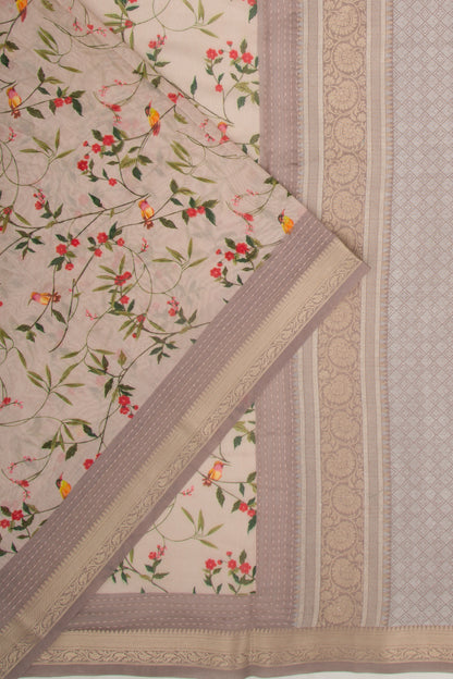 Chanderi Silk Floral Printed Cream Saree