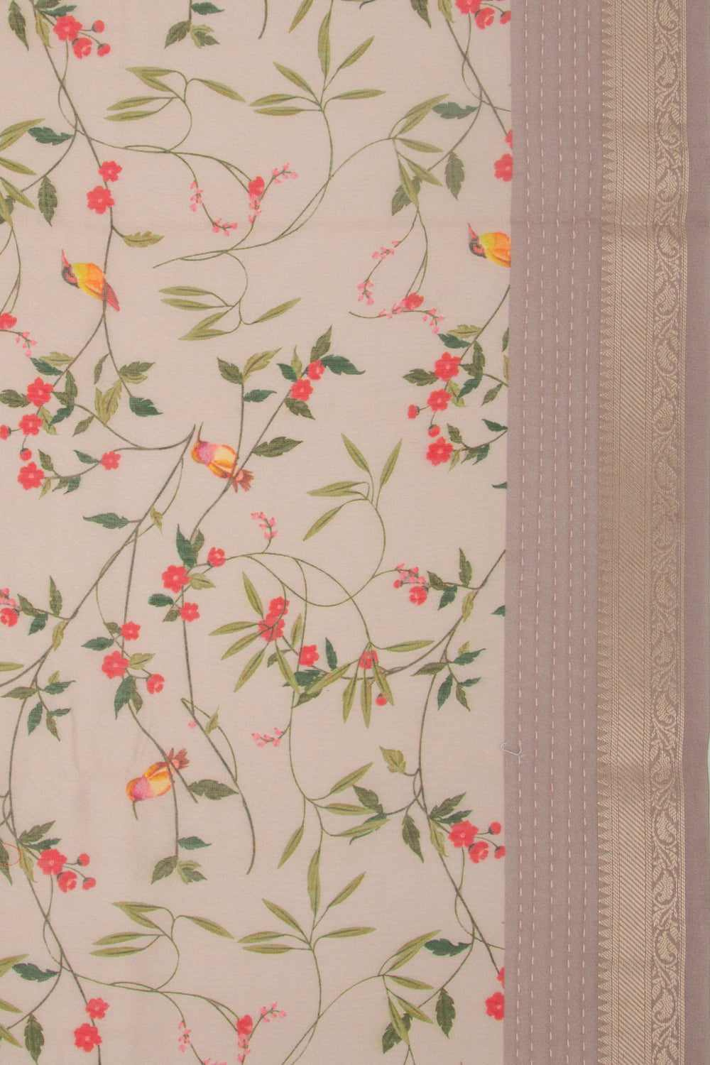 Chanderi Silk Floral Printed Cream Saree