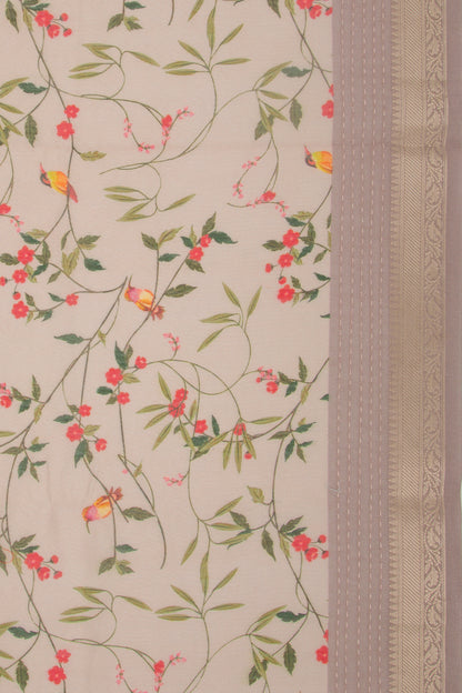 Chanderi Silk Floral Printed Cream Saree