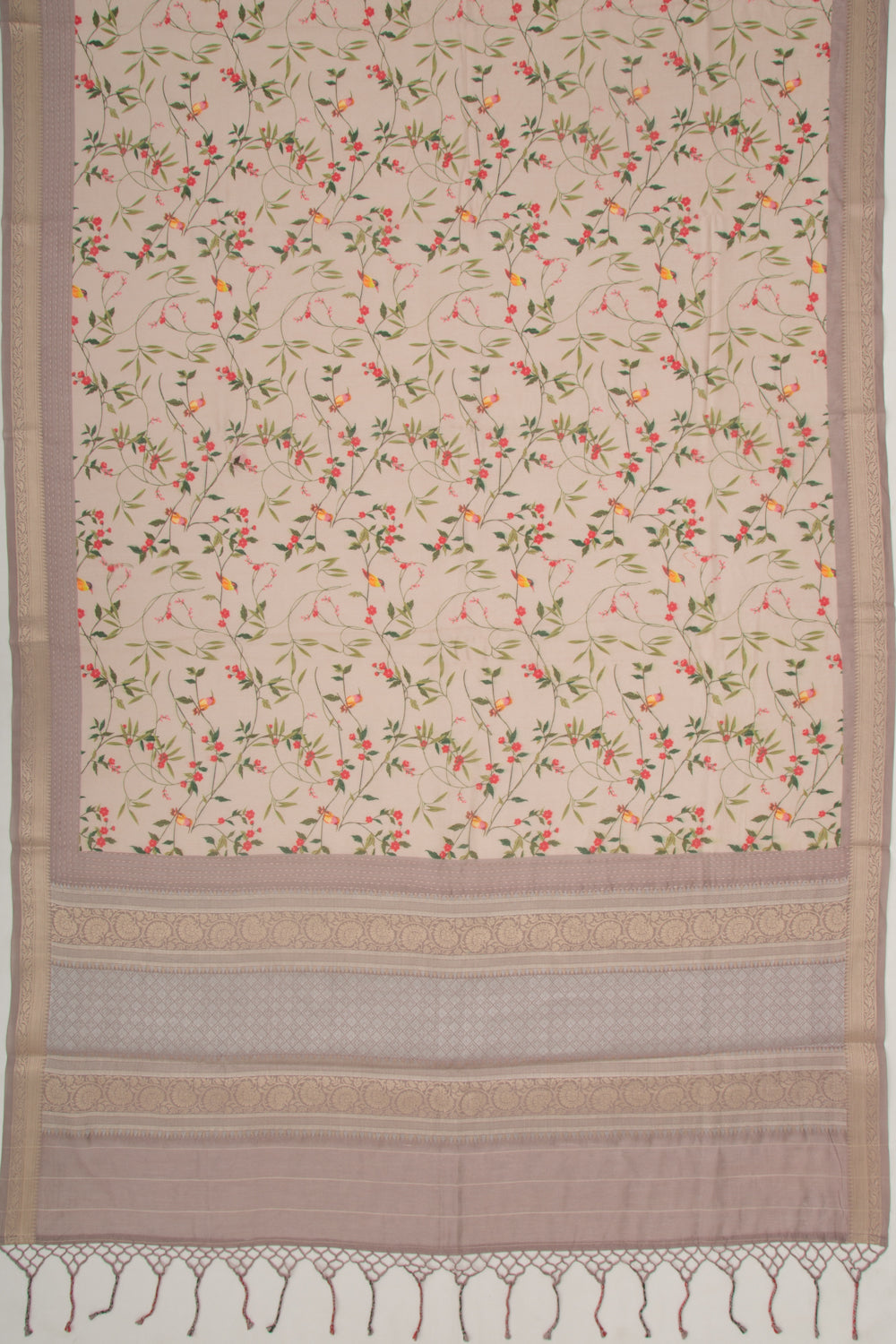 Chanderi Silk Floral Printed Cream Saree