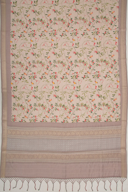 Chanderi Silk Floral Printed Cream Saree