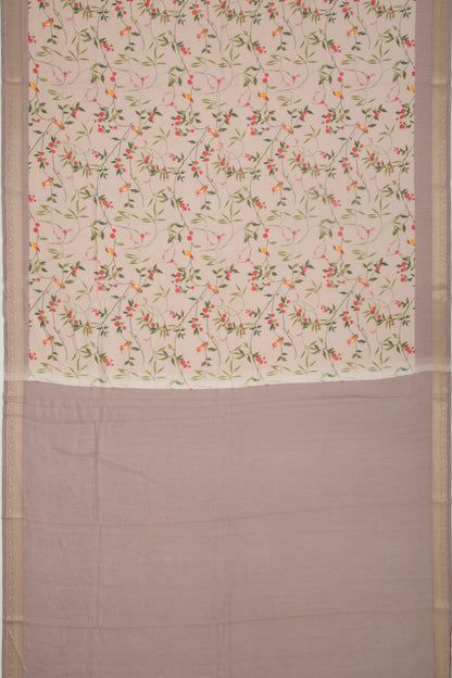 Chanderi Silk Floral Printed Cream Saree