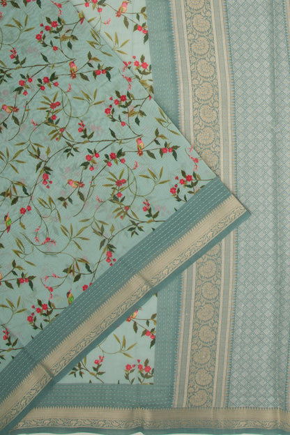 Chanderi Silk Floral Printed Blue Saree