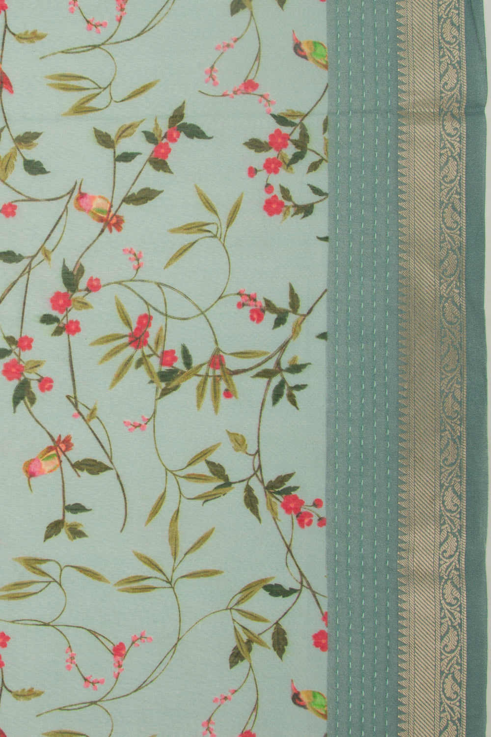 Chanderi Silk Floral Printed Blue Saree