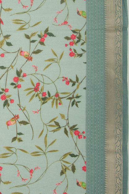 Chanderi Silk Floral Printed Blue Saree