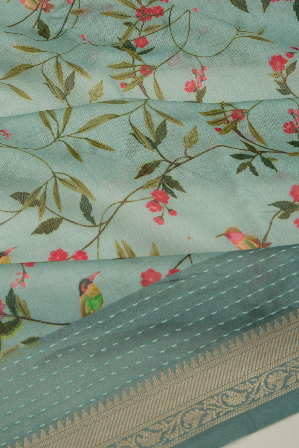 Chanderi Silk Floral Printed Blue Saree