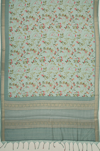 Chanderi Silk Floral Printed Blue Saree