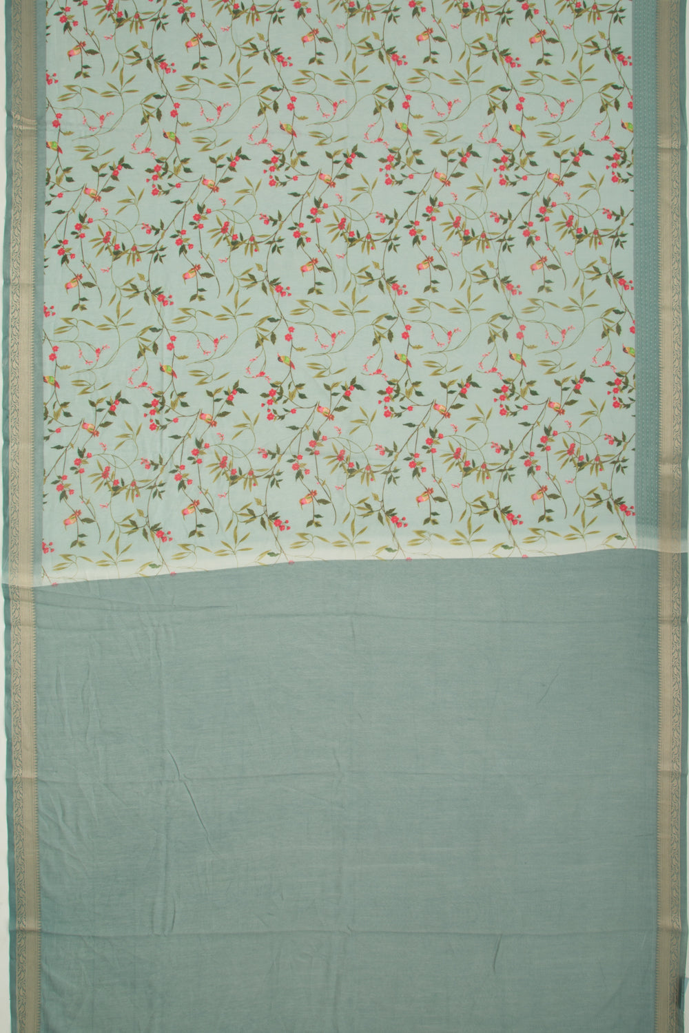 Chanderi Silk Floral Printed Blue Saree