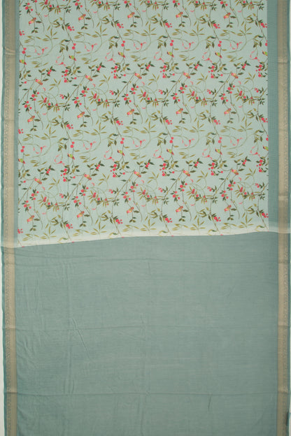 Chanderi Silk Floral Printed Blue Saree