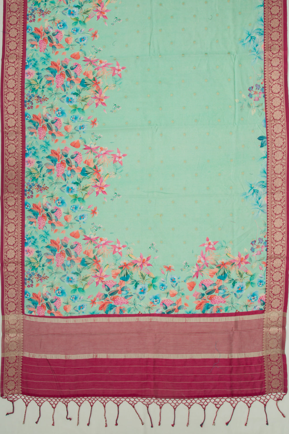 Chanderi Silk Butta And Floral Printed Sea Green Saree