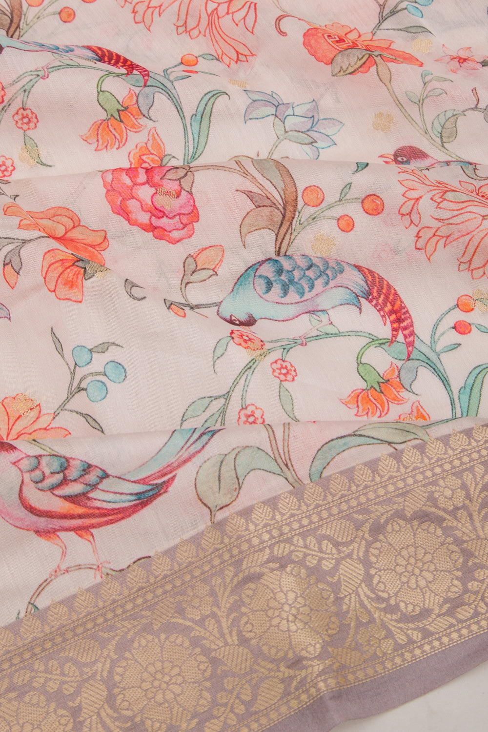 Chanderi Silk Floral Printed And Butta Baby Pink Saree