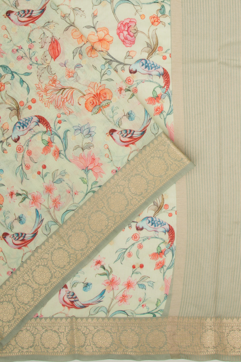 Chanderi Silk Floral Printed And Butta Pastel Blue Saree