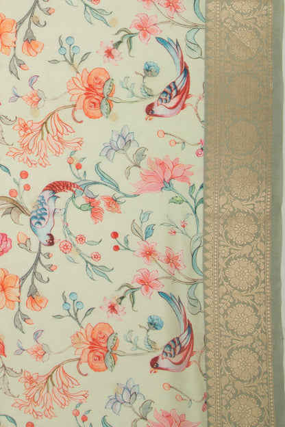 Chanderi Silk Floral Printed And Butta Pastel Blue Saree