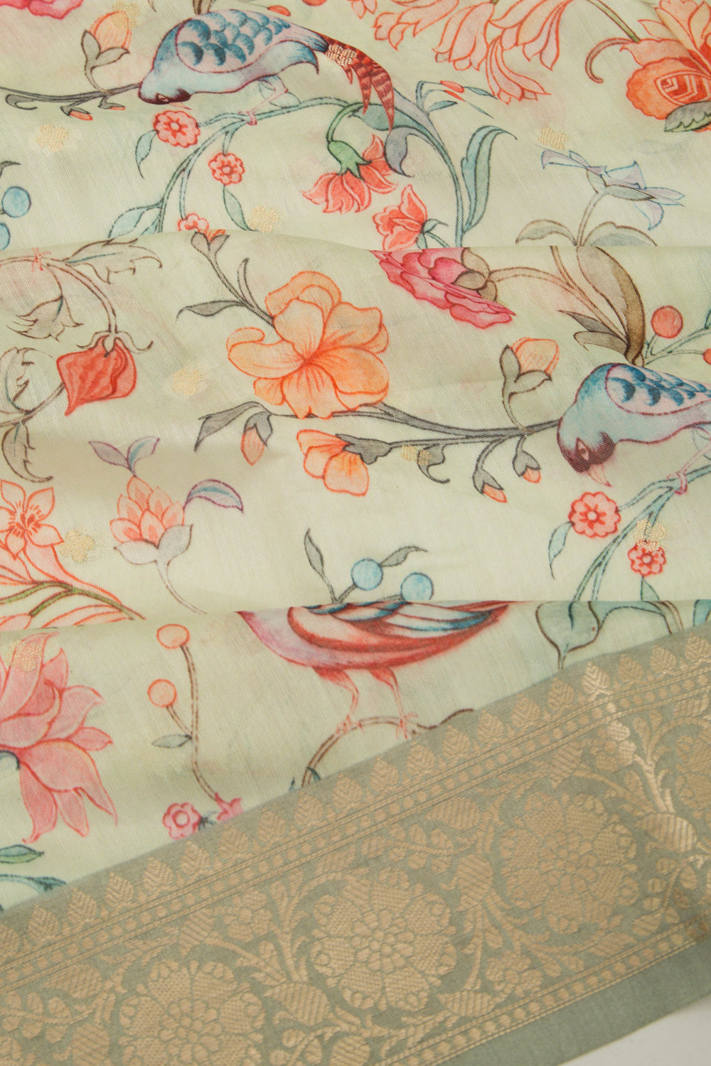 Chanderi Silk Floral Printed And Butta Pastel Blue Saree