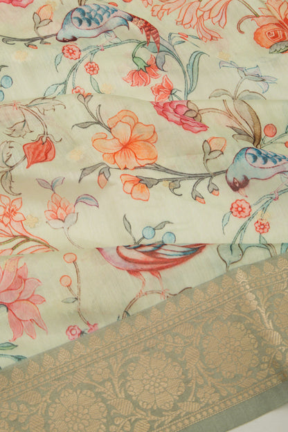 Chanderi Silk Floral Printed And Butta Pastel Blue Saree