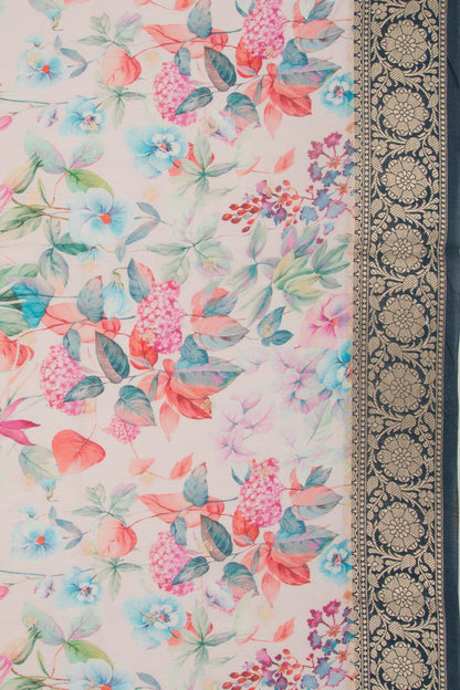 Chanderi Silk Butta And Floral Printed Baby Pink Saree