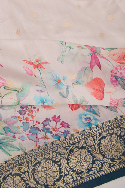 Chanderi Silk Butta And Floral Printed Baby Pink Saree