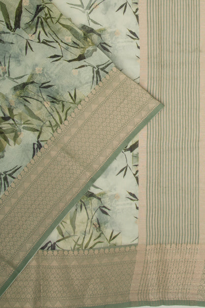 Chanderi Silk Floral Printed And Butta Pastel Green Saree