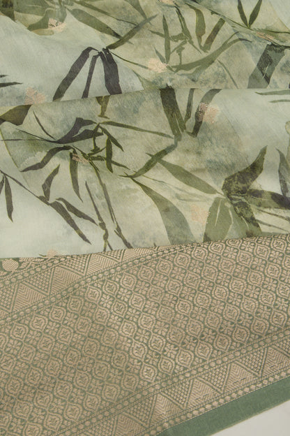 Chanderi Silk Floral Printed And Butta Pastel Green Saree