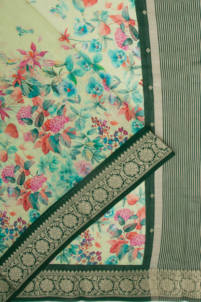 Chanderi Silk Butta And Floral Printed Pastel Green Saree