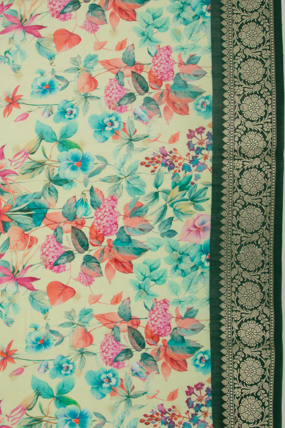 Chanderi Silk Butta And Floral Printed Pastel Green Saree