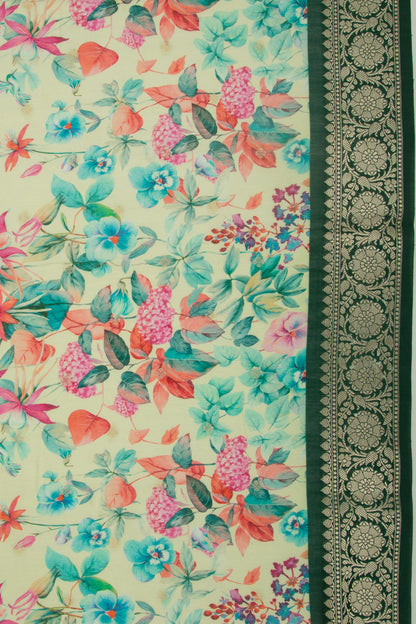 Chanderi Silk Butta And Floral Printed Pastel Green Saree