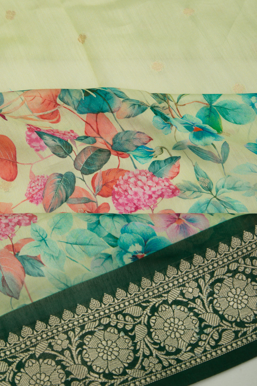 Chanderi Silk Butta And Floral Printed Pastel Green Saree