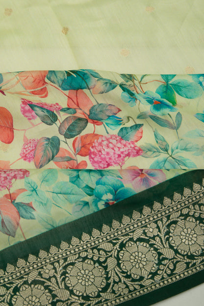 Chanderi Silk Butta And Floral Printed Pastel Green Saree