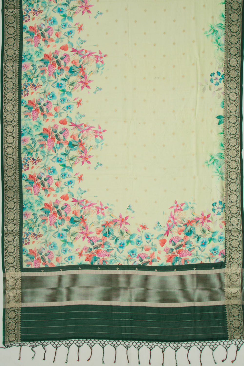 Chanderi Silk Butta And Floral Printed Pastel Green Saree