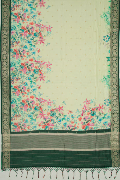 Chanderi Silk Butta And Floral Printed Pastel Green Saree