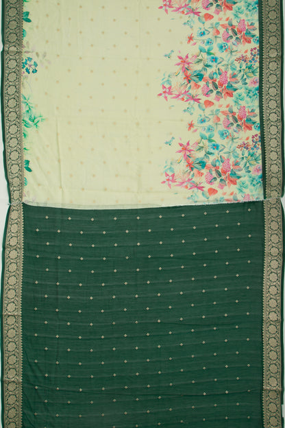 Chanderi Silk Butta And Floral Printed Pastel Green Saree